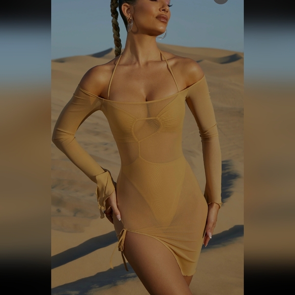 Oh Polly Other - Mesh Overlay Mini Dress in Blue Is Available